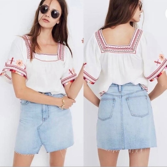 Madewell Dresses & Skirts - Madewell Jeans Skirt Mini Stretch Denim Blue Festival Boho Retro 70s Womens 26